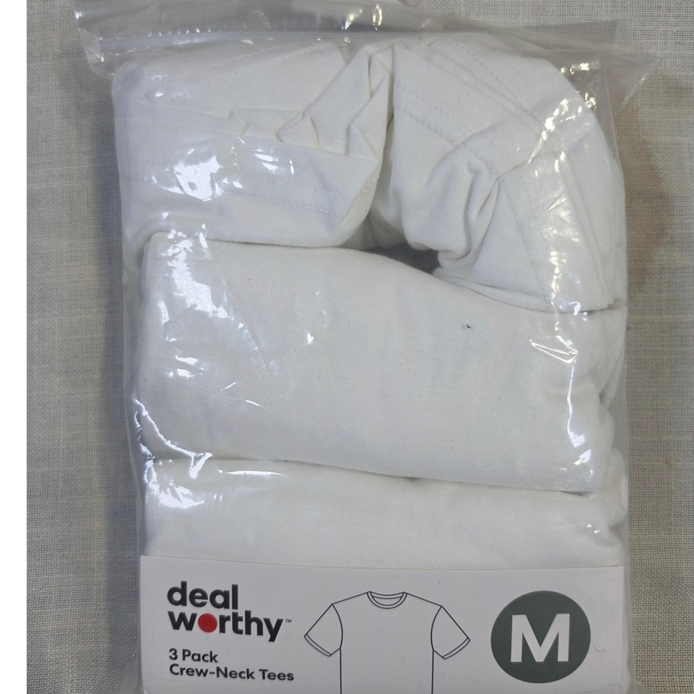 Dealworthy Mens 3 Pack Crew Neck T-Shirts White Short Sleeve Cotton Blend Size M